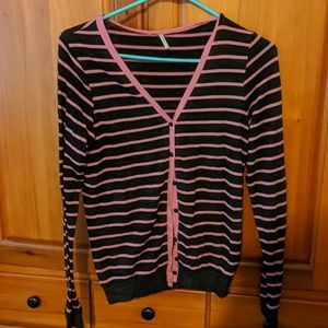 Grey and pink striped cardigan